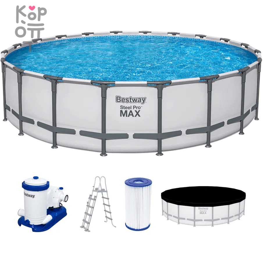 Каркасный бассейн Bestway Steel Pro MAX Frame Pool модель 561FM,  610х132см(33240л.), светло-серый, круглый по цене 71 500 руб. в интернет  магазине Корейские товары для всей семьи(КорОпт)