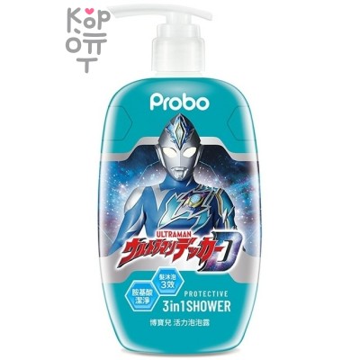 PROBO Protective 3in1 Shower Ultraman - Детский защитный гель 3в1 Ультрамен с экстрактом Чёрного Овса, 500мл.   