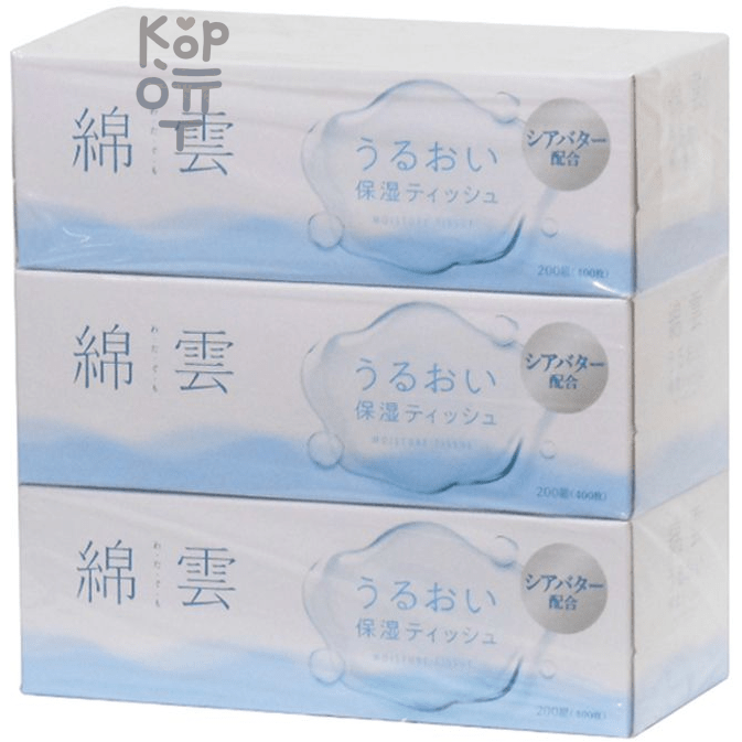 Ideshigyo Watagumo Soft Tissue - Премиальные двухслойные особо мягкие бумажные салфетки с маслом Ши 200шт.