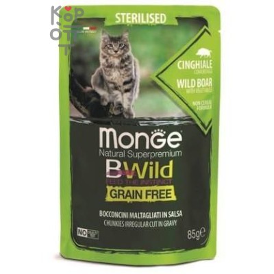 Monge Cat BWild GRAIN FREE паучи из мяса дикого кабана с овощами для стерилизованных кошек 85г