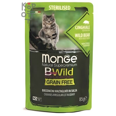 Monge Cat BWild GRAIN FREE паучи из мяса дикого кабана с овощами для стерилизованных кошек 85г