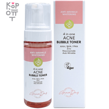 Grace Day 4 In One Acne Bubble Toner - Пузырьковый лифтинг-тонер для лица с Ниацинамидом и AHA, BHA, PHA кислотами для чувствительной к акне кожи, 150мл. &mdash; Корейские товары для всей семьи(КорОпт)