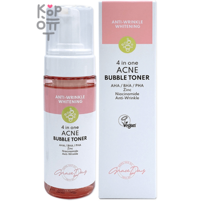 Grace Day 4 In One Acne Bubble Toner - Пузырьковый лифтинг-тонер для лица с Ниацинамидом и AHA, BHA, PHA кислотами для чувствительной к акне кожи, 150мл.