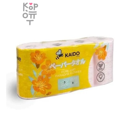 KAIDO — Туалетная бумага, 3 сл, 8рулонов/"Paradise Flower'' (Райский цветок), KAIDO, Россия, (6), 716 г