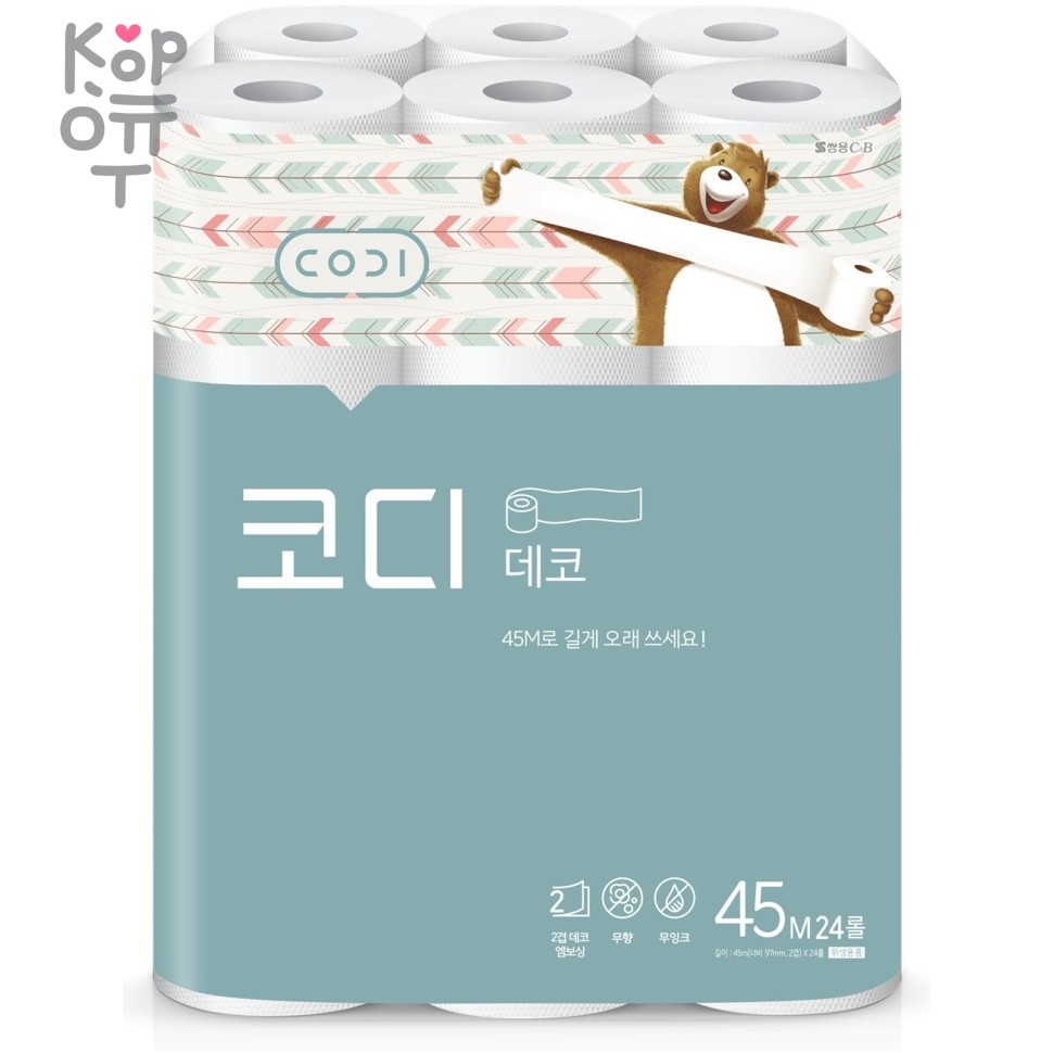Codi Pure Deco Soft&Strong - Особомягкая двухслойная туалетная бумага с тиснёным рисунком 24 рулона, купить с доставкой на дом фото 1 — Корейские товары для всей семьи(КорОпт) Codi Pure Deco Soft&Strong - Особомягкая двухслойная туалетная бумага с тиснёным рисунком 24 рулона, купить с доставкой на дом фото 1 — Корейские товары для всей семьи(КорОпт)