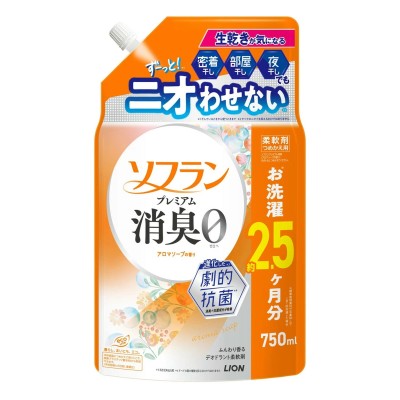 LION Кондиционер для белья "SOFLAN – Premium Deodorizer" (мощный антибактериальный эффект для защиты от неприятного запаха – натуральный аромат цветочного мыла), мягкая упаковка с крышкой