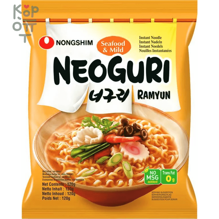 Лапша сублимированная NONGSHIM Neoguri Ramyun со вкусом морепродуктов, не острая, мягкая упаковка, 120гр.