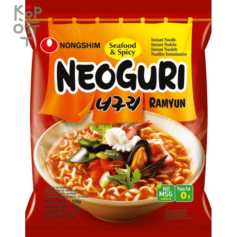 Лапша сублимированная NONGSHIM Neoguri Ramyun - со вкусом морепродуктов, острая, мягкая упаковка, 120гр., купить с доставкой на дом фото 1 — Корейские товары для всей семьи(КорОпт)