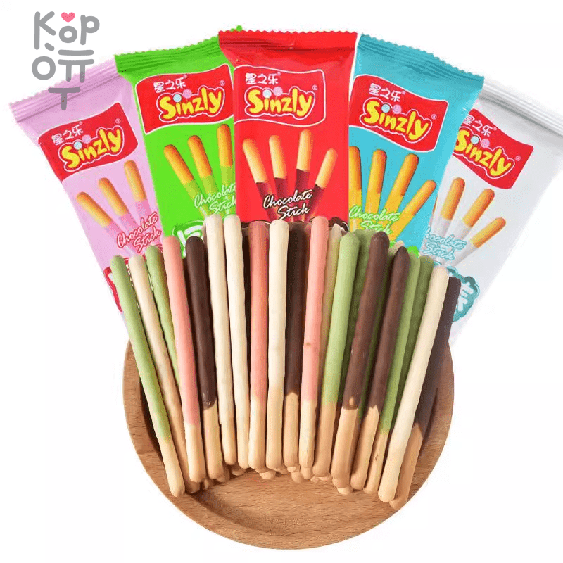 Sinzly Happy Stars Biscuit Chocolate Sticks - Печенье Бисквитные Палочки в шоколадной глазури, ассорти вкусов, купить с доставкой на дом фото 1 — Корейские товары для всей семьи(КорОпт)