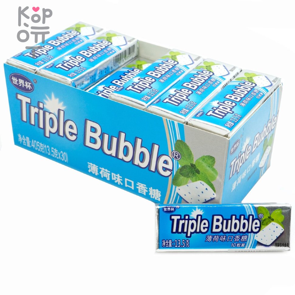 Жевательная резинка Triple Bubble - со вкусом Мяты по цене 30 руб. в  интернет магазине Корейские товары для всей семьи(КорОпт)