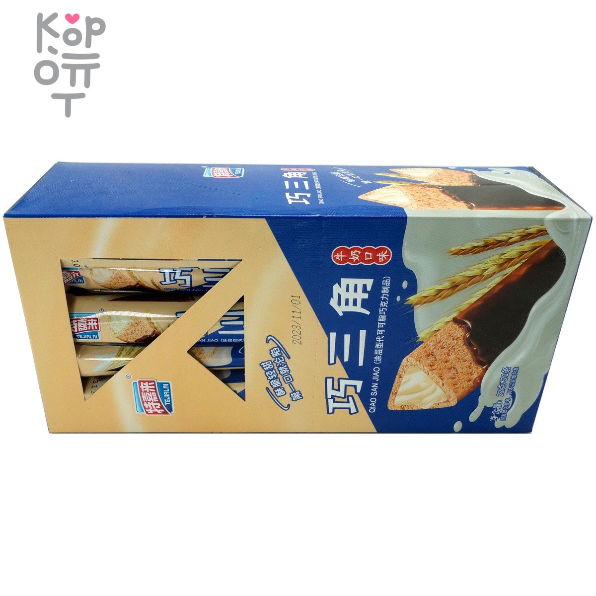 Tejialai Cakes - Хрустящее злаковое треугольное печенье с белым Шоколадом, купить с доставкой на дом фото 1 — Корейские товары для всей семьи(КорОпт)