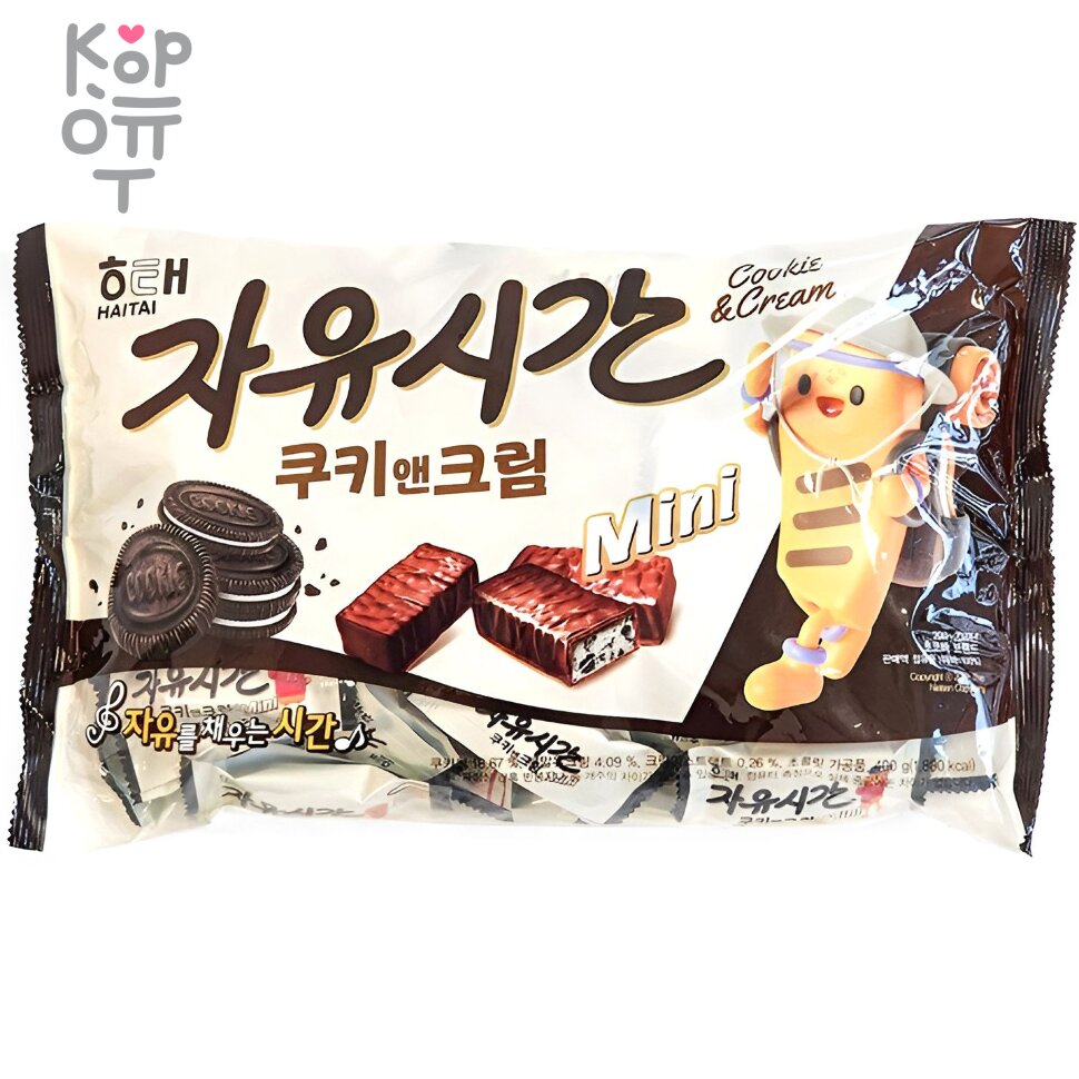 HAITAI Choco Cookie and Cream Free time Bar - Шоколадный батончик Кранки с  печеньем и сливками в молочном шоколаде. по цене 7 674 руб. в интернет  магазине Корейские товары для всей семьи(КорОпт)