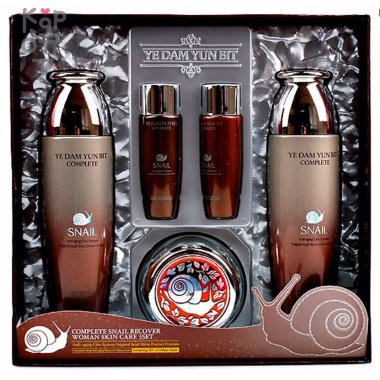 YE DAM YUN BIT COMPLETE SNAIL RECOVER WOMAN SKIN CARE 5 SET - Набор для ухода за кожей лица с Муцином улитки. — Корейские товары для всей семьи(КорОпт)