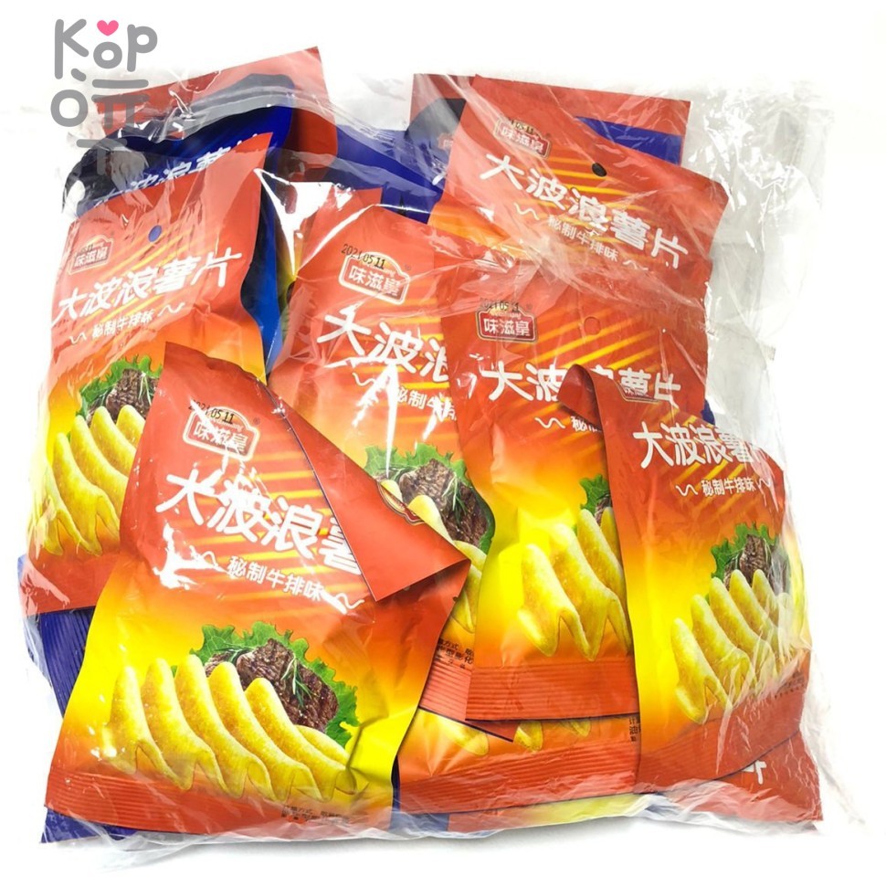 Чипсы картофельные рифленые со вкусом стейка Wei Zi Huang, 20гр., купить с доставкой на дом фото 1 &mdash; Корейские товары для всей семьи(КорОпт)