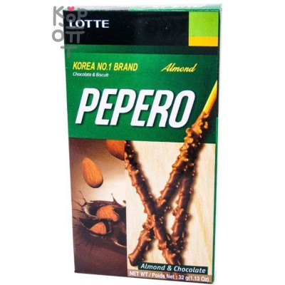 Lotte Pepero Almond &amp; Chocolate - Соломка в шоколадной глазури с миндалем 32гр.