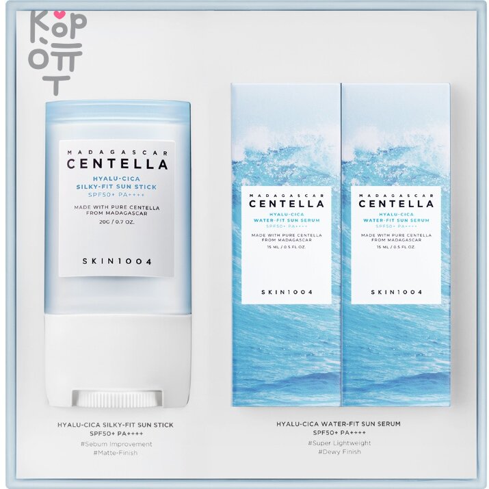 Skin1004  Madagascar Centella Hyalu-Cica Sunsational Kit - Набор солнезащитных средств 20гр.+15мл.*2шт., купить с доставкой на дом Этот солнцезащитный стик увлажняет и матирует кожу, обеспечивая шелковистое и мягкое покрытие без ощущения липкости. Этот солнцезащитный крем без запаха очень легкий, увлажняющий, быстро впитывающийся, имеет нежирный и влажный финиш.