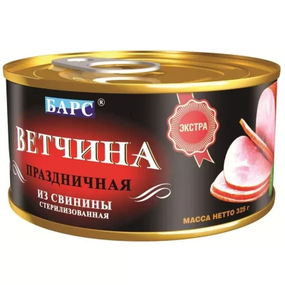 Bars — Pork Ham Prazdnichnaya — Ветчина стерилизованная «Праздничная» из свинины — 325 г — коробка 18 шт