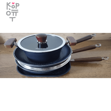 Набор Сковородок HappyCall Crocodile IH Frying Pan Set (Сковорода гриль квадратная 28см / Сковорода 28см / Сковорода Вок 28см / Стеклянная крышка 28см / Кастрюля 20см.) — Корейские товары для всей семьи(КорОпт)