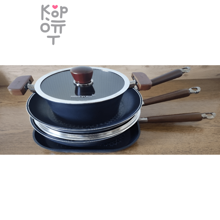 Набор Сковородок HappyCall Crocodile IH Frying Pan Set (Сковорода гриль квадратная 28см / Сковорода 28см / Сковорода Вок 28см / Стеклянная крышка 28см / Кастрюля 20см.)