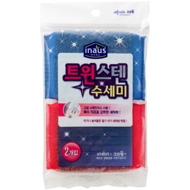 Clean Wrap Inaus Twin Sten Scrubber- Губка для мытья посуды с металлической нитью из нержавеющей стали 9см.*13см. 2шт. &mdash; Корейские товары для всей семьи(КорОпт)