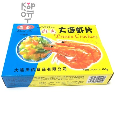 Даляньские цветные чипсы Prawn Crackers с Бохайскими креветками, нежареные с оригинальным вкусом Sheng He, 150гр.