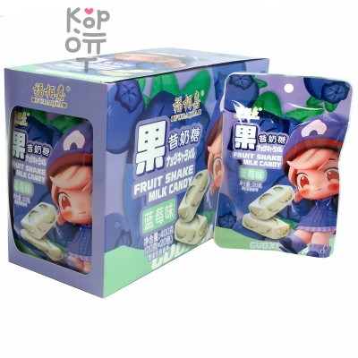 Жевательная конфета Fubaijia Fruit Shake Milk Candy - Молочная нуга с Голубикой
