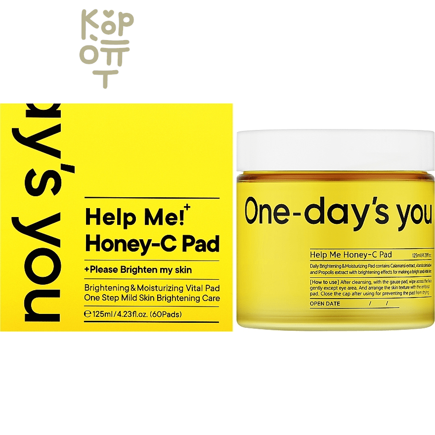 ONE-DAY'S YOU Help Me Honey-C Pad - Осветляющие тонер-пэды с экстрактом Меда, витаминов и Бета-глюкана 250мл. (60шт.) 