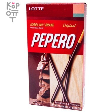 Lotte Pepero Original Stick Biscuit &amp;Chocolate - Соломка в шоколадной глазури 47г — Корейские товары для всей семьи(КорОпт)