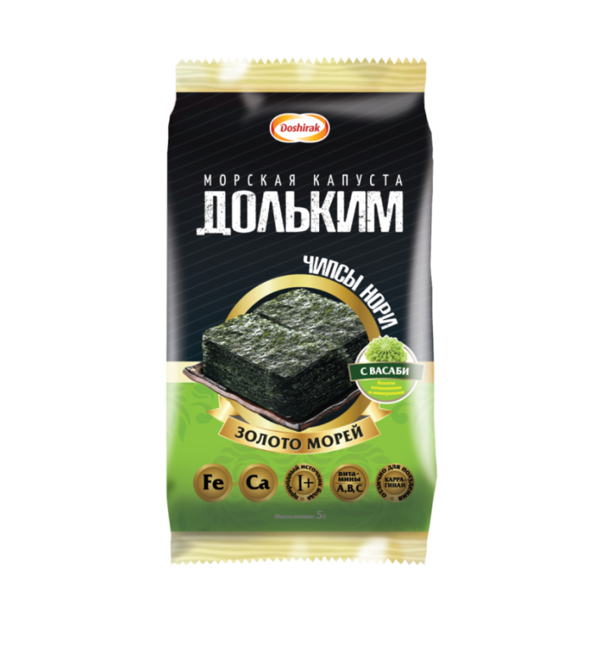 Doshirak — DolKim Seaweed Snack Wasabi — Морская капуста ДольКим с васаби — 5 г — коробка 60 шт.