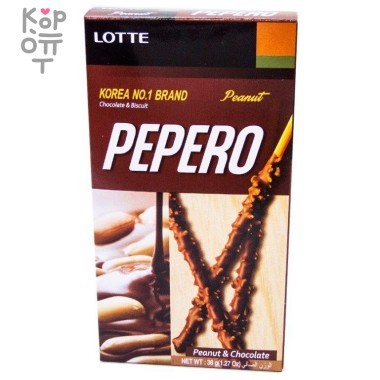 Lotte Pepero Peanut &amp; Chocolate - Соломка в шоколадной глазури с арахисом 36г — Корейские товары для всей семьи(КорОпт)