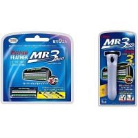 Feather F-System MR3 Neo - Мужской бритвенный станок с тройным лезвием с хромированной ручкой (1 кассета).