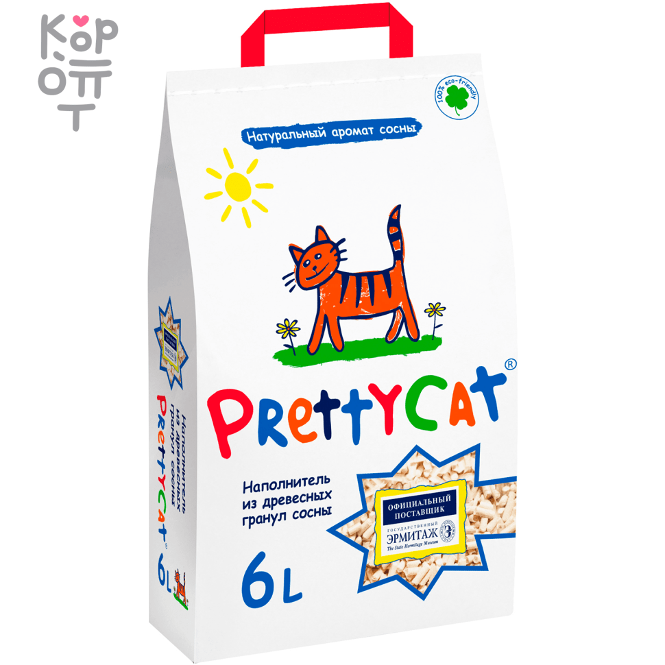 PrettyCat Наполнитель древесный для кошачьих туалетов "Wood Granules" 2кг. (6л.), купить с доставкой на дом фото 1 — Корейские товары для всей семьи(КорОпт)
