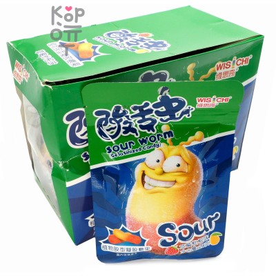Кислая жевательная конфета Wisichi Sour Worms Gelatinized Candy - Кислые черви со вкусом Лимона и Клубники