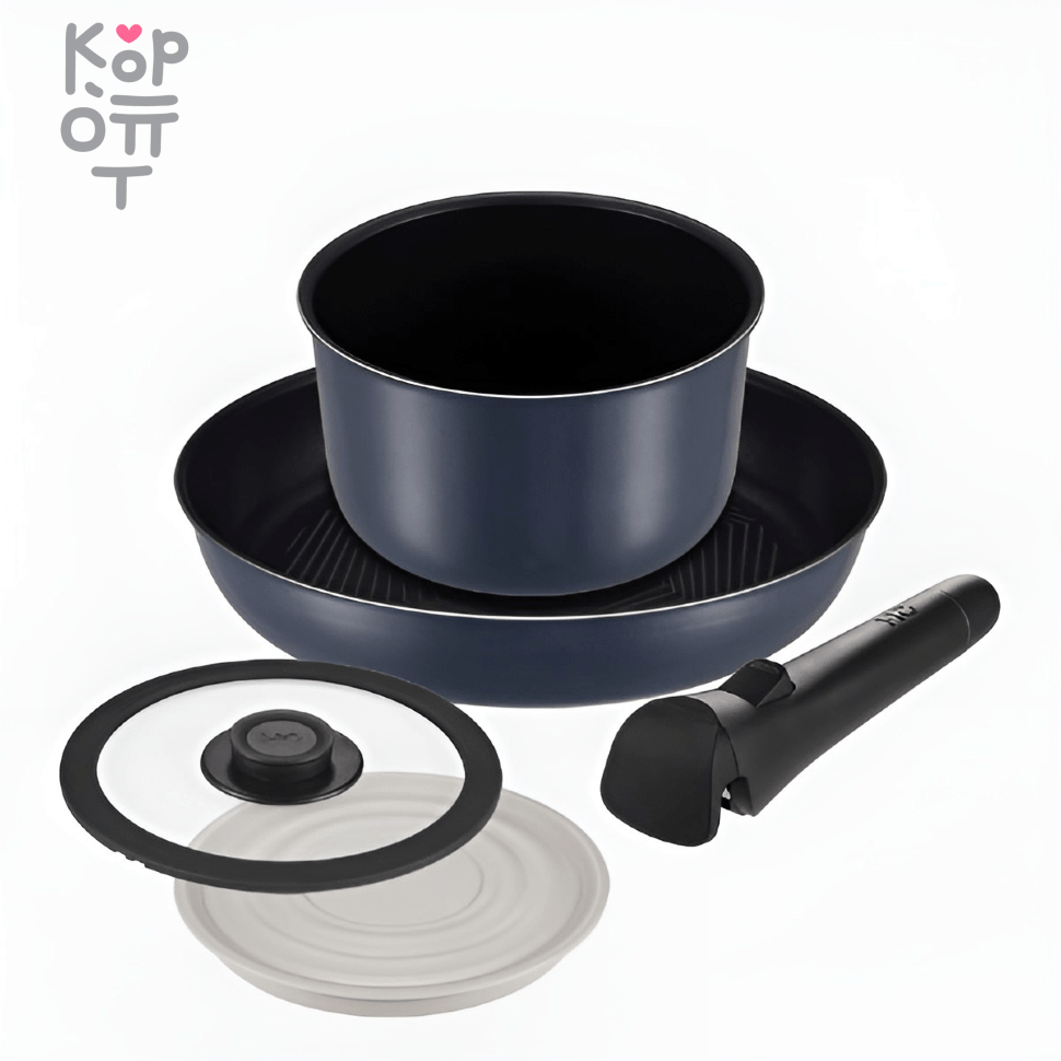 ​​​IH ​Набор HappyCall Freehands Spica IH 5P Set Midnight Blue 5 предметов - Кастрюля 18см, Сковорода 24см, стекляная крышка 18см, крышка 18см + съемная ручка, купить с доставкой на дом фото 1 — Корейские товары для всей семьи(КорОпт)