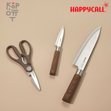 Набор HappyCall Woodique 3P из 3-х предметов ножницы и ножи — Корейские товары для всей семьи(КорОпт)