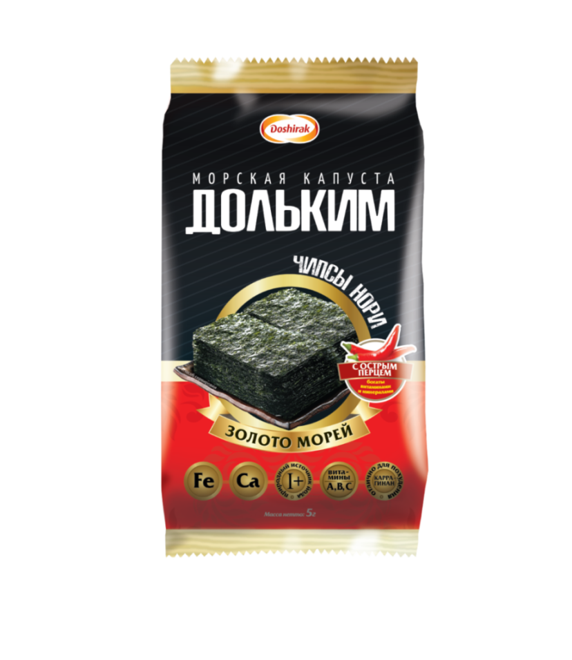 Doshirak — DolKim Seaweed Snack Spicy Pepper — Морская капуста ДольКим с острым перцем — 5 г — коробка 60 шт.