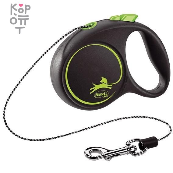 flexi рулетка Black Design XS (до 8 кг) 3 м трос черный/зеленый, купить с доставкой на дом фото 1 — Корейские товары для всей семьи(КорОпт)