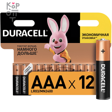 Батарейки КОМПЛЕКТ 12 шт, DURACELL Basic, AAA (LR03, 24А), алкалиновые, мизинчиковые, блистер — Корейские товары для всей семьи(КорОпт)
