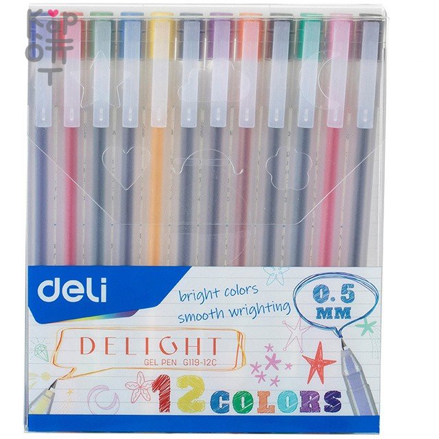 Deli Bright Colors Smooth Writing Gel Ink Pen - Блистерная упаковка с гелевыми ручками, 12 цветов, толщина 0,5мм, купить с доставкой на дом фото 1 — Корейские товары для всей семьи(КорОпт)