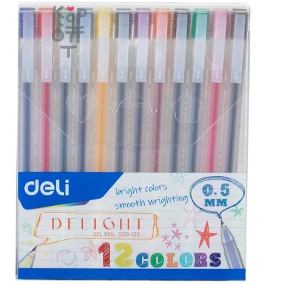 Deli Bright Colors Smooth Writing Gel Ink Pen - Блистерная упаковка с гелевыми ручками, 12 цветов, толщина 0,5мм