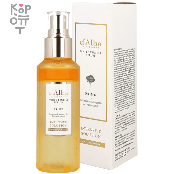 D&#039;Alba Serum White Truffle Prime - Сыворотка для лица с экстрактом Белого Трюфеля 50мл., купить с доставкой на дом Сыворотка содержит высокое содержание экстракта белого трюфеля и веганского экстракта коллагена, который обеспечивает коже обильное увлажнение и питание и мягко впитывается, создавая эластичную и сияющую кожу. 