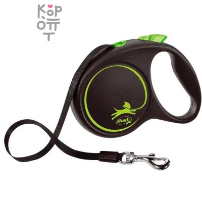 flexi рулетка Black Design L (до 50 кг) 5 м лента черный/зеленый