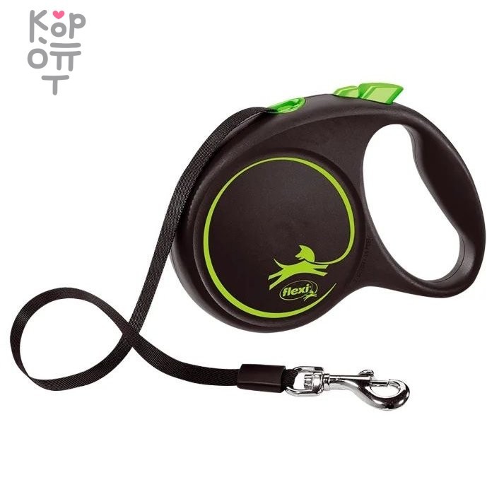 flexi рулетка Black Design L (до 50 кг) 5 м лента черный/зеленый, купить с доставкой на дом фото 1 — Корейские товары для всей семьи(КорОпт)