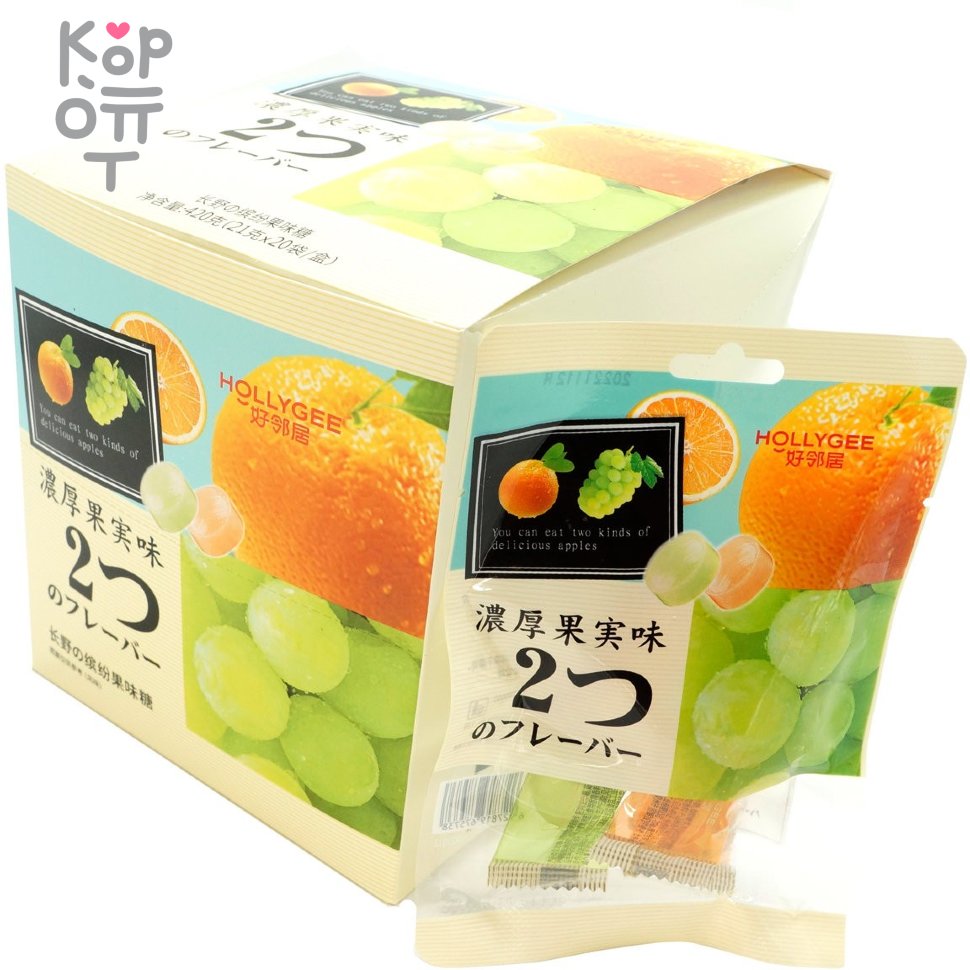 Карамель Hollygee Fruit Flavor со вкусом Винограда и Апельсина, купить с доставкой на дом фото 1 &mdash; Корейские товары для всей семьи(КорОпт)