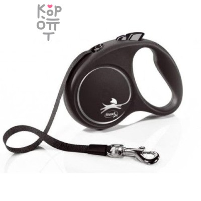 flexi рулетка Black Design S (до 15кг.) 5 м лента черный/серебро