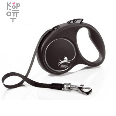 flexi рулетка Black Design S (до 15 кг) 5 м лента черный/серебро — Корейские товары для всей семьи(КорОпт)