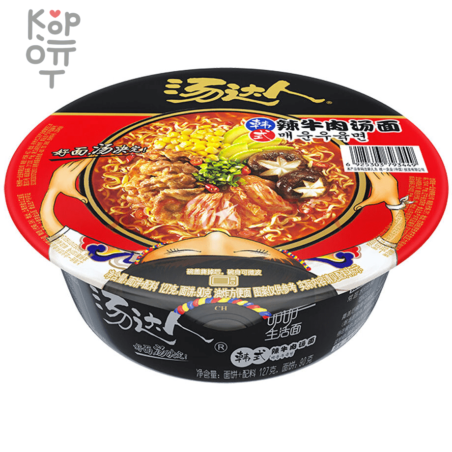 Лапша быстрого приготовления Uni-Tang Korean spicy beef noodle soup, суп с лапшой из говядины по-корейски, 127гр.