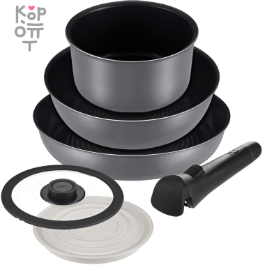 ​​​IH ​Набор HappyCall Freehands Libra IH 6P-A Set Gray 6 предметов - Сковороды 22см, 26см, Кастрюля 16см, стеклянная крышка 16см, силиконовая крышка 16см + съемная ручка — Корейские товары для всей семьи(КорОпт)