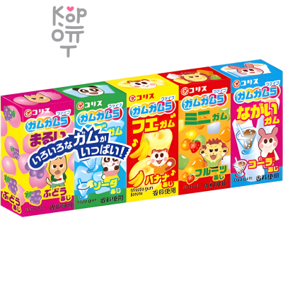 Coris Gum Gum 5 - Жевательная резинка Ассорти со вкусами Содовая, Виноград, Банан, Фрукты, Кола 37гр.