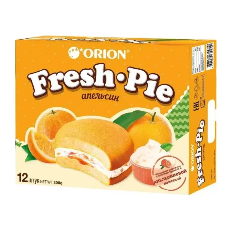 Orion — Fresh Pie Orange — Пирожное Orion Fresh Pie с апельсиновой начинкой, 300 г — коробка 8 шт